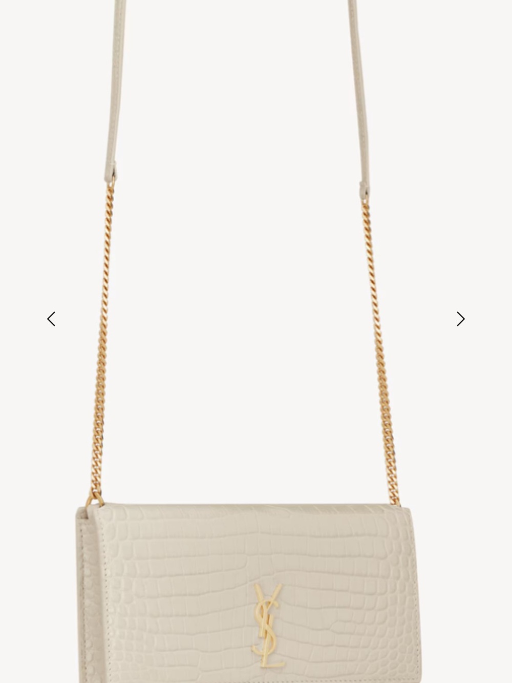 Saint Laurent Croc-Embossed Cream Leather Crossbody with Gold Chain